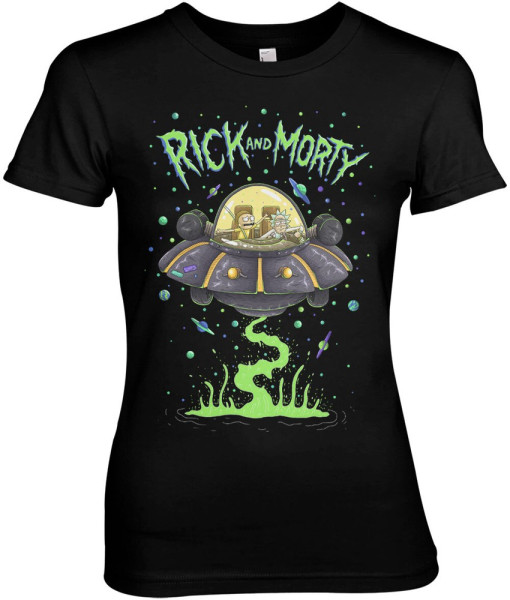 Rick And Morty Spaceship Girly Tee Damen T-Shirt Black