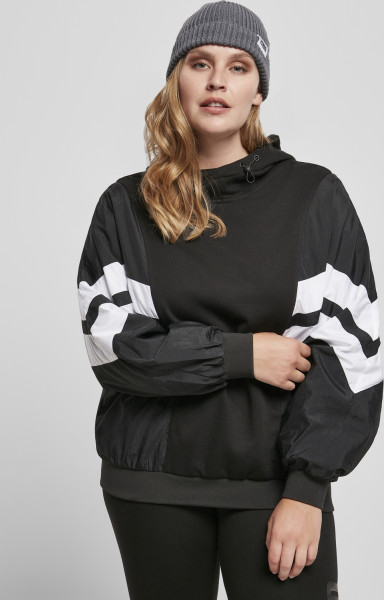 Urban Classics Women Hoodie Ladies Mix Crinkle Nylon Sweat Hoody Black/White