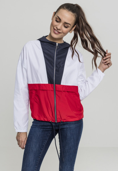 Urban Classics Damen Leichte Jacke Ladies 3-Tone Oversize Windbreaker Navy/White/Fire Red