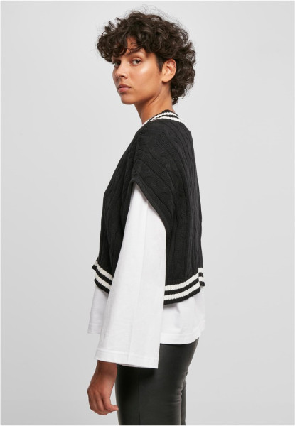 Urban Classics Damen Sweatshirt Ladies Cropped Knit College Slipover Black