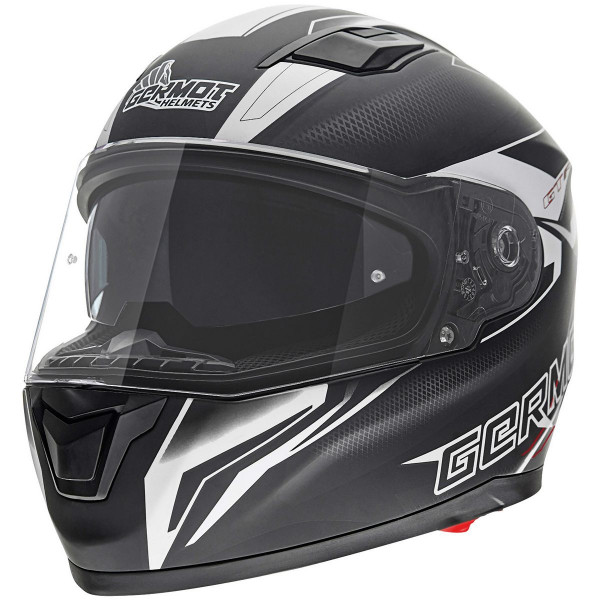 Germot Motorrad Helm GM 330 Integralhelm mit integriertem Sonnenvisier matt Black/White