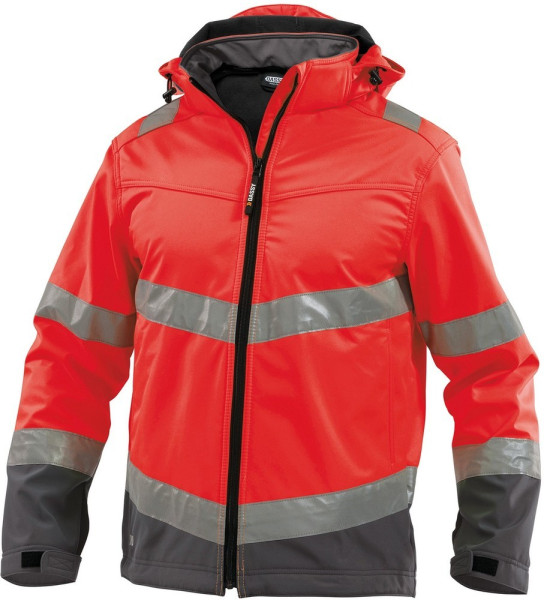 Dassy Warnschutz Softshell-Jacke Malaga PES74 Neonrot/Zementgrau