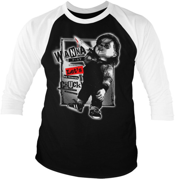 Chucky Let's Be Friends Baseball 3/4 Sleeve Tee Longsleeve White-Black