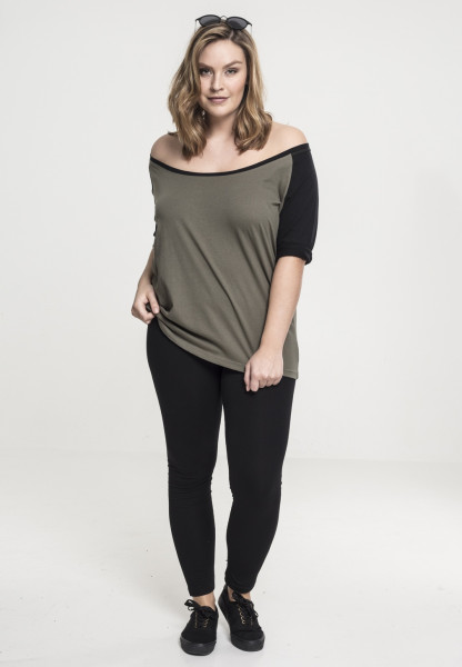 Urban Classics Female Shirt Ladies 3/4 Contrast Raglan Tee Olive/Black