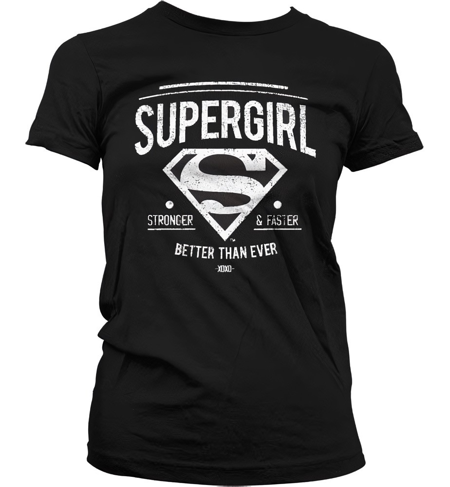 Supergirl Strong & Faster Girly T-Shirt Damen Schwarz - Damen