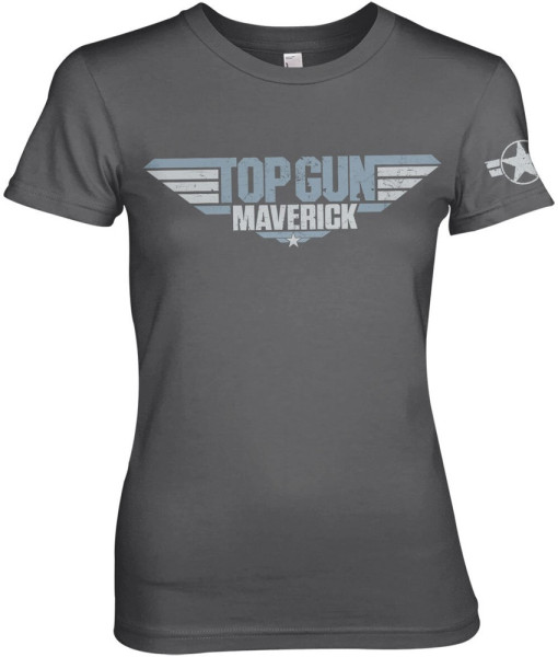 Top Gun Maverick Distressed Logo Girly Tee Damen T-Shirt Dark-Grey