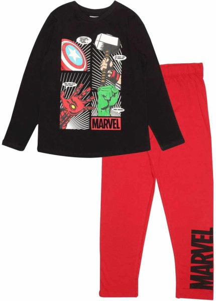 Marvel Comics Avengers - Icons (Kids Unisex Long Pyjama Set) Jungen Kinder Schlafanzug Black