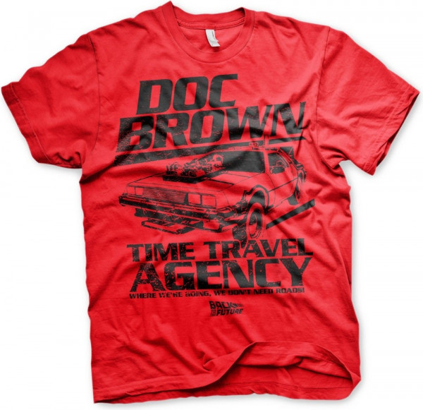 Back to the Future Doc Brown Time Travel Agency T-Shirt Red