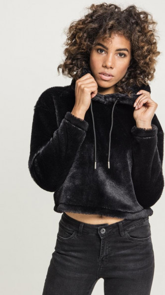 Urban Classics Women Hoodie Ladies Oversize Short Teddy Hoody Black