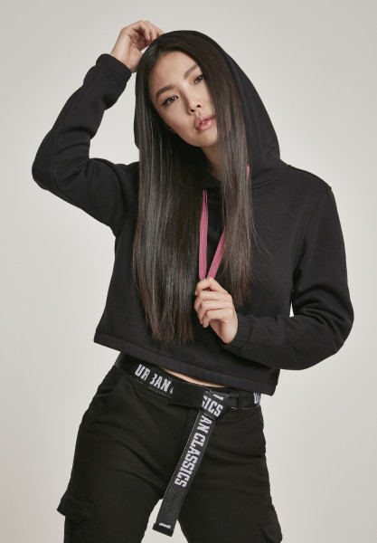 Urban Classics Women Hoodie Ladies Contrast Drawstring Hoody Black