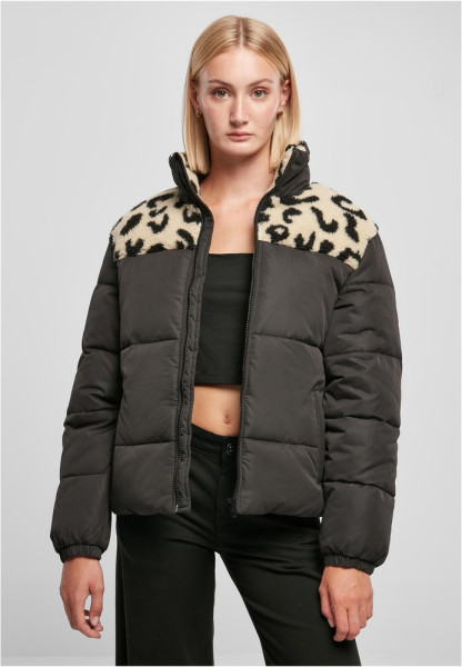 Urban Classics Damen Jacke Ladies AOP Sherpa Mixed Puffer Jacket