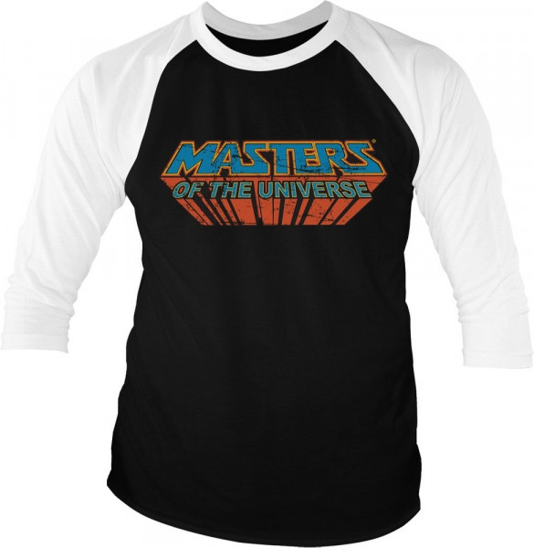Masters Of The Universe Washed Logo Baseball 3/4 Sleeve Tee T-Shirt White-Black