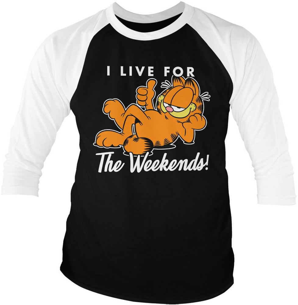 Garfield Live For The Weekend Baseball 3/4 Sleeve Tee Longsleeve Weiß-Schwarz - Herren / Unisex