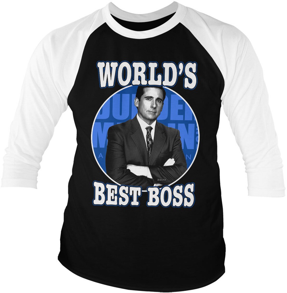 The Office World's Best Boss Baseball 3/4 Sleeve Tee Longsleeve Weiß-Schwarz - Herren / Unisex