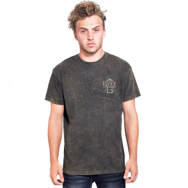 Lucky 13 T-Shirt Dead Skull Tee Washed Brown