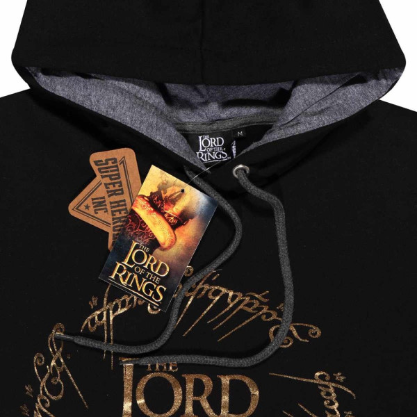 Superheroes Inc. Lord Of The Rings - Gold Foil Logo (Unisex Black Contrast Pullover Hoodie) Hoodie
