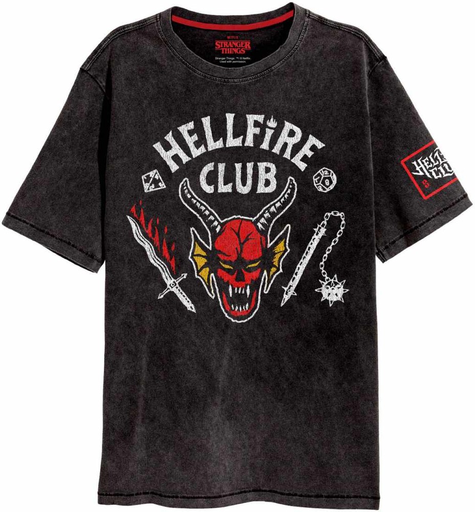 Stranger Things - HellFire Crest T-Shirt Schwarz Acid Wash - Herren / Unisex