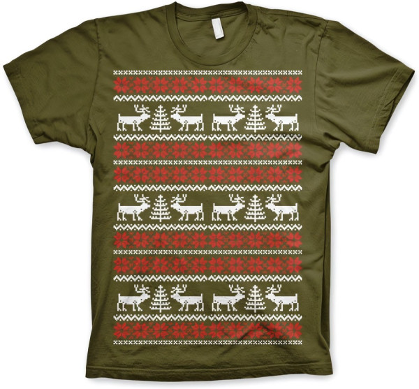 Hybris Christmas Knit Pattern White/Red T-Shirt Olive
