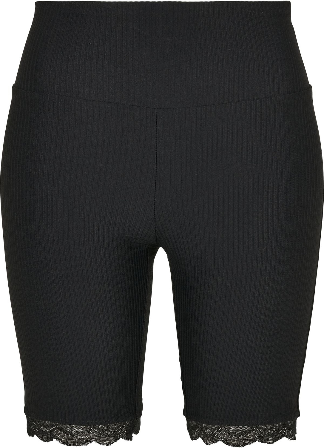 Urban Classics Damen Ladies High Waist Rib Lace Hem Cycle Shorts Schwarz - Damen