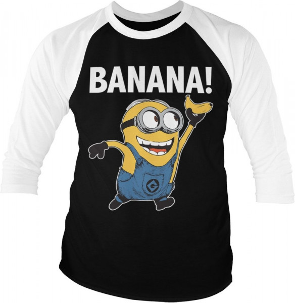 Minions Banana! Baseball 3/4 Sleeve Tee T-Shirt White-Black