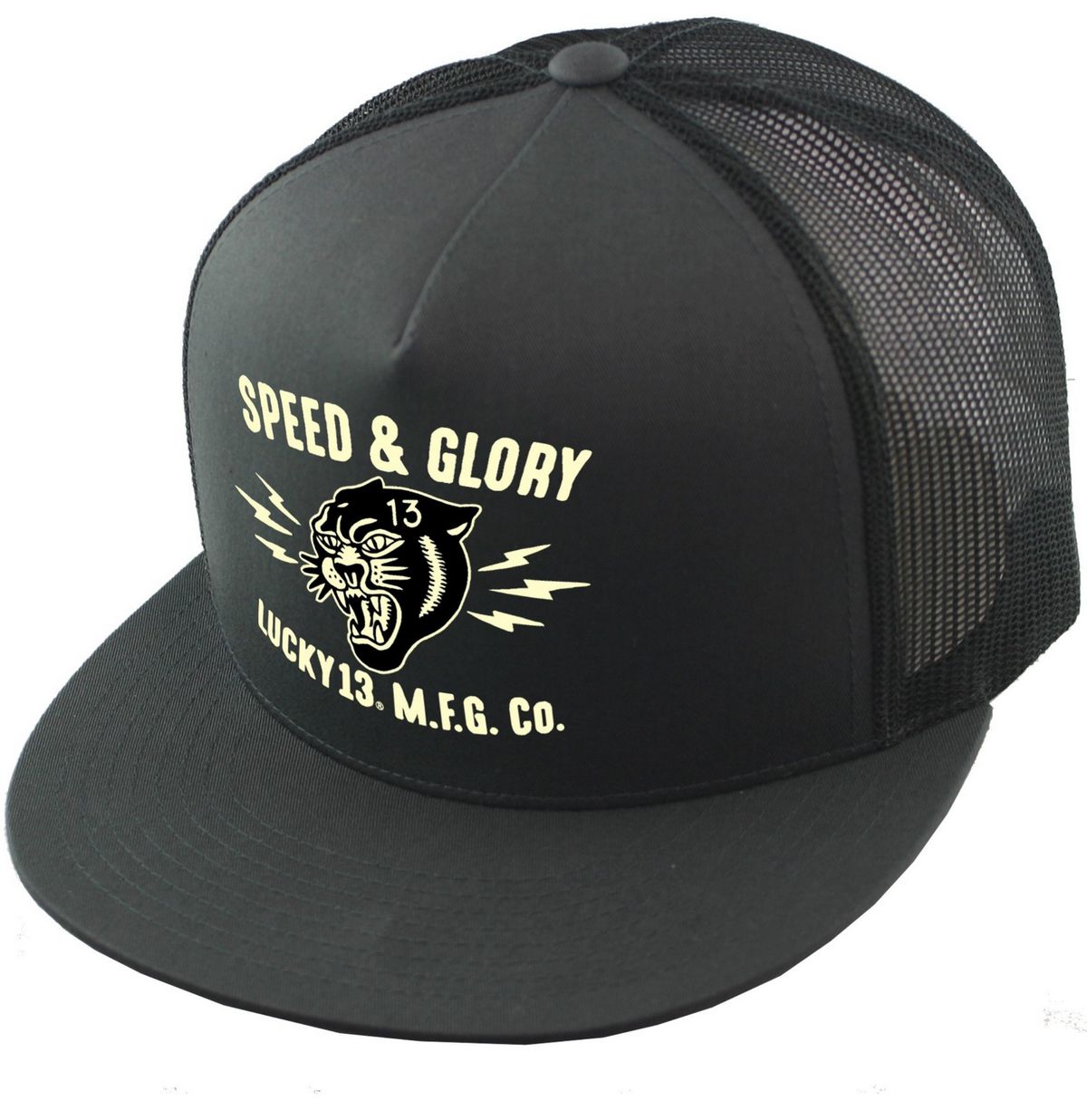 Lucky 13 Cap The Panther Head Charcoal Grey Caps Beanies Casual Moto Men s Clothing Motorcycle kustom kult