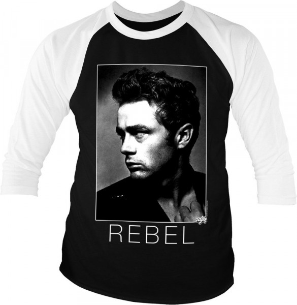 James Dean BW Rebel Baseball 3/4 Sleeve Tee T-Shirt White-Black