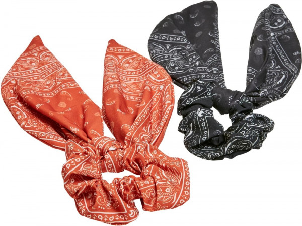 Urban Classics Bandana Print Scrunchies With Bow 2-Pack Orange/Black