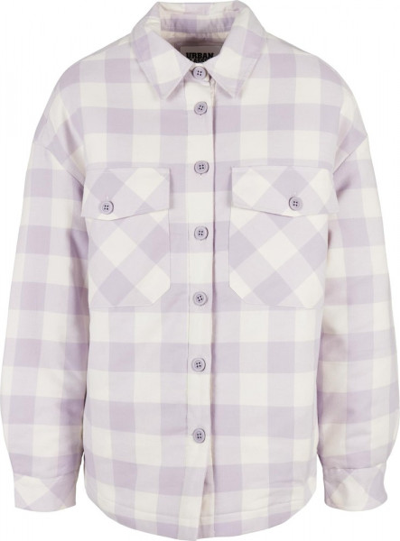 Urban Classics Damen Ladies Flanell Padded Overshirt Whitesand/Softlilac