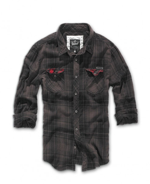 Brandit Classic Cotton Check Flannel Top Mens Long Sleeve Work Shirt Black Grey 