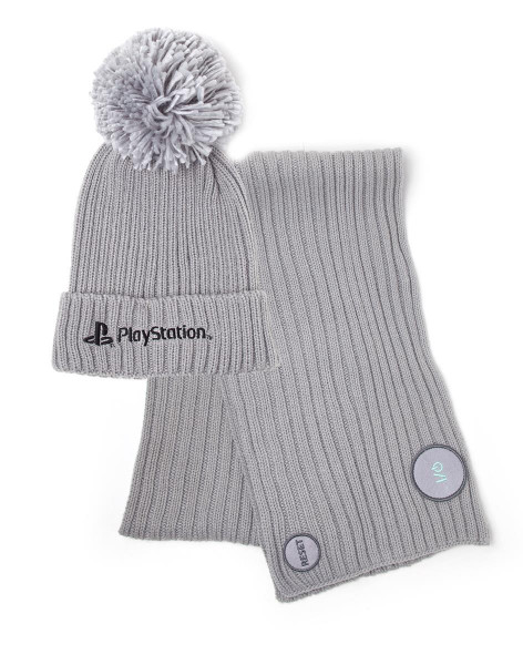 Playstation - Silver Beanie & Scarf Gift Set Multicolor