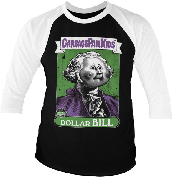 Garbage Pail Kids Dollar Bill Baseball 3/4 Sleeve Tee Longsleeve White-Black