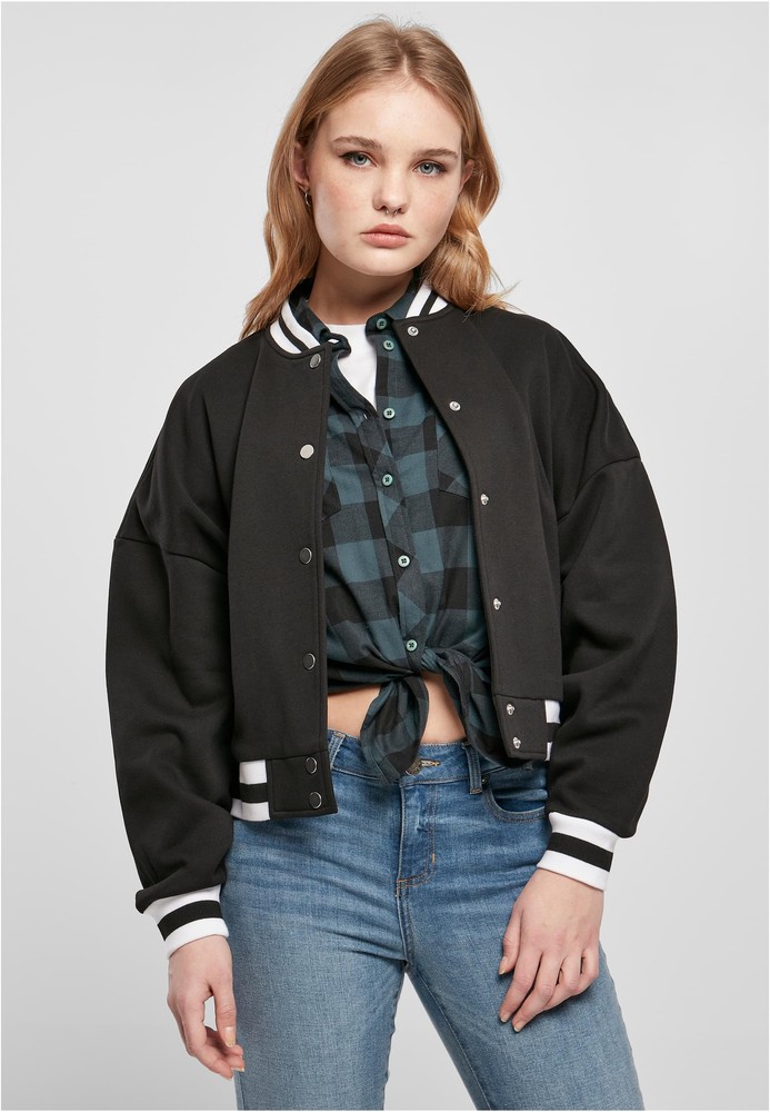 Urban Classics Damen Jacke Ladies Oversized College Sweat Jacke Schwarz - Damen