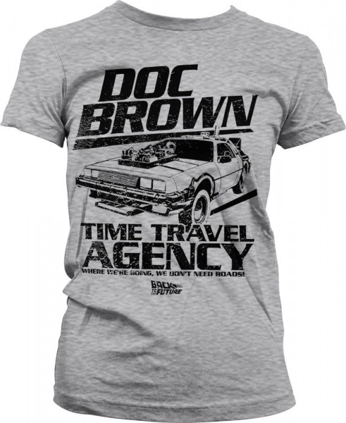 Back to the Future Doc Brown Time Travel Agency Girly Tee Damen T-Shirt Heather-Grey