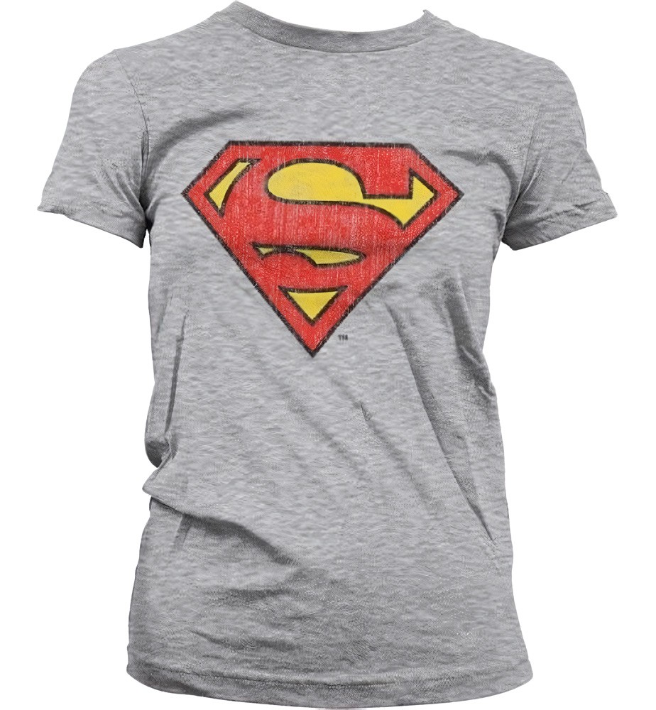 Superman Washed Shield Girly T-Shirt Damen Heather-Grau - Damen