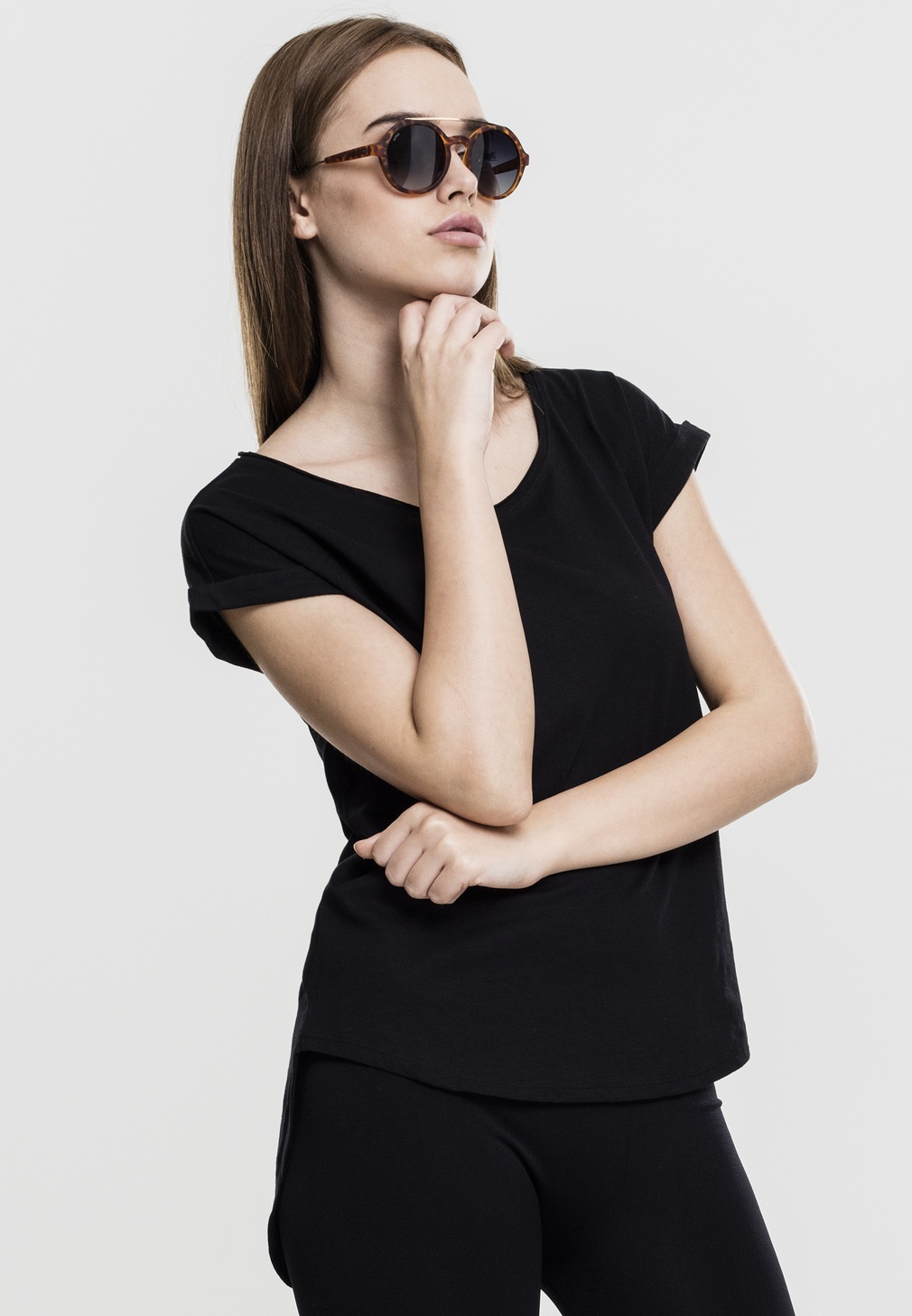 Urban Classics Damen Shirt Ladies Long Back Shaped Slub Tee Schwarz - Damen