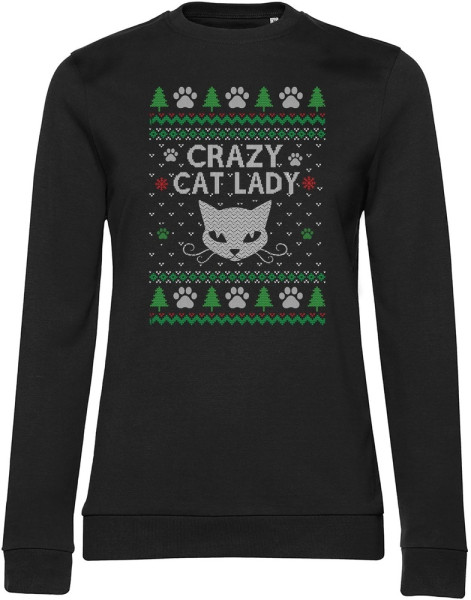 Hybris Damen Pullover Crazy Cat Lady Christmas Pattern Girly Sweatshirt HY-53-CAT004