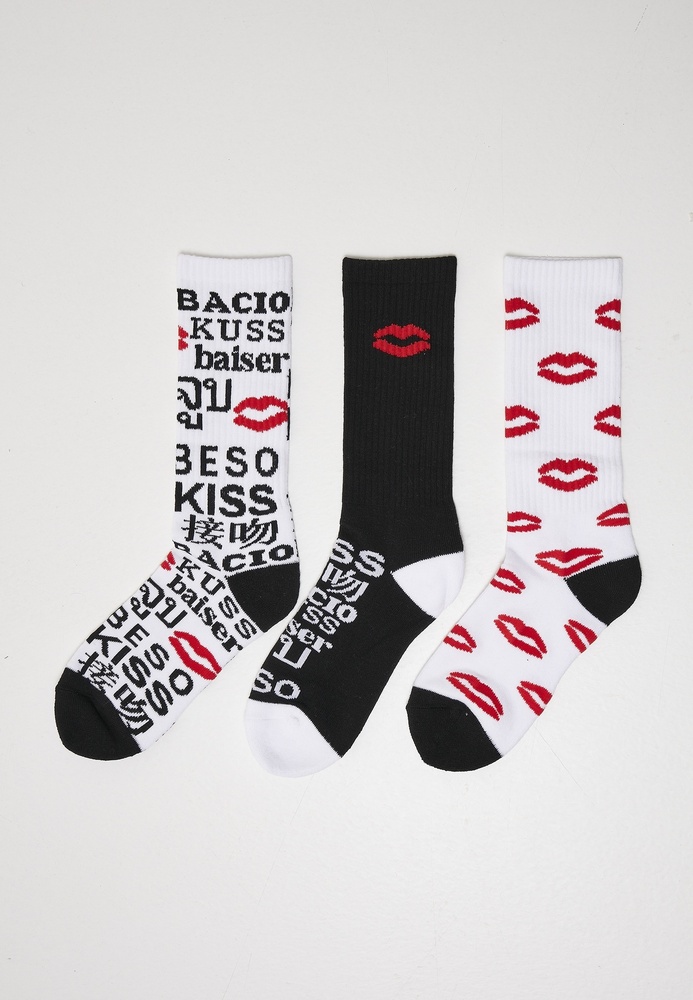 Mister Tee Socken Kiss Socks 3-Pack Schwarz/Weiß/Rot - Herren / Unisex