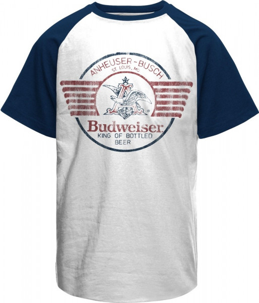 Budweiser Bear & Claw Baseball T-Shirt White-Navy