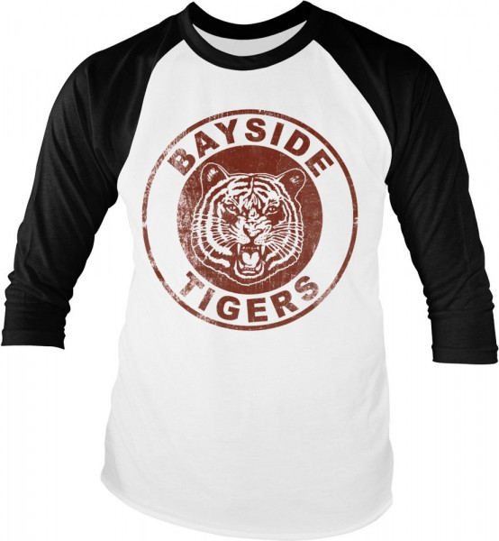 Saved By The Bell Bayside Tigers Washed Logo Baseball Longsleeve Tee White-Black