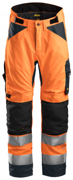 Snickers AllroundWork Hi-Vis 37.5® isolierende Arbeitshose, Kl. 2, EN 14404, 20471 HV-Orange-Stahlgr