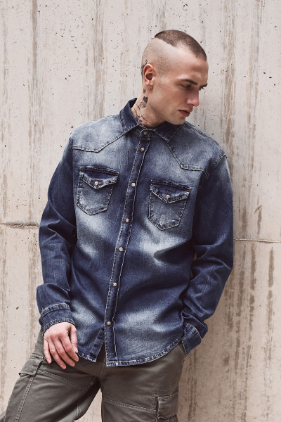 Brandit Hemd Riley Denimshirt in Denim Blue