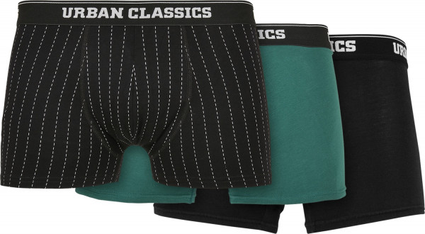 Urban Classics Organic Boxer Shorts 3-Pack Pinstripe AOP/Black/Treegreen