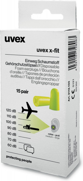 Uvex Gehörschutzstöpsel X-Fit 2112133 Grün Snr 37 Db (21120)-M (15 Stück)