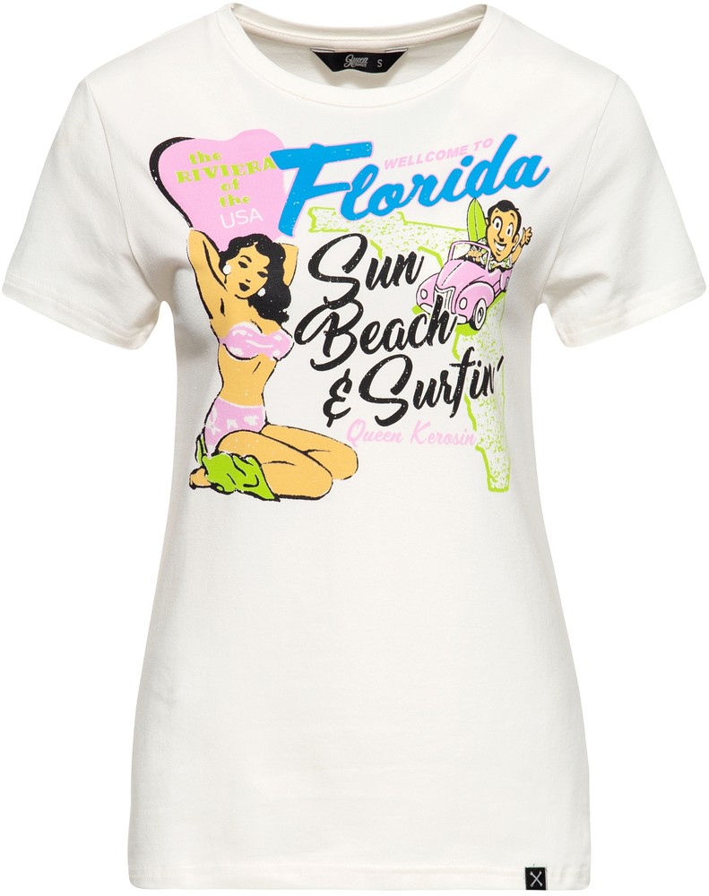 Queen Kerosin Vintage T-Shirt QKU21013 Ecru - Damen