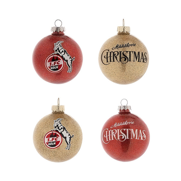 1. FC Köln Weihnachtskugeln 4er Set gld./r Glitzer