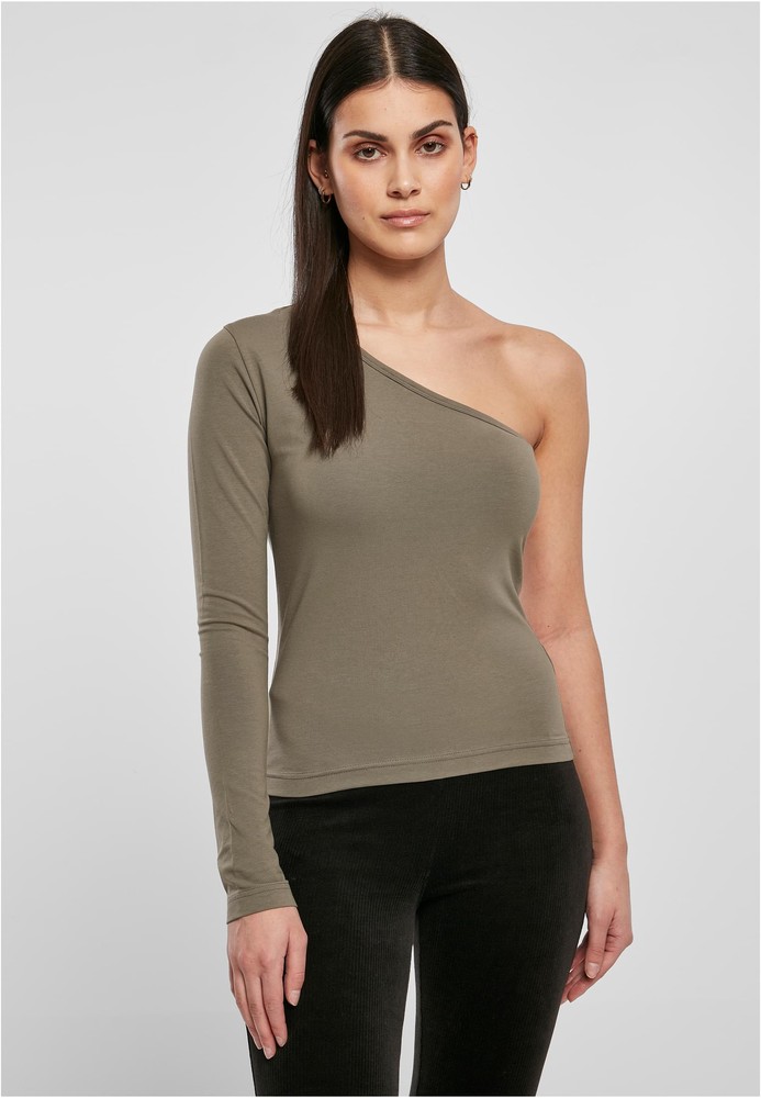 Urban Classics Damen Ladies Asymmetric Longsleeve Olive - Damen