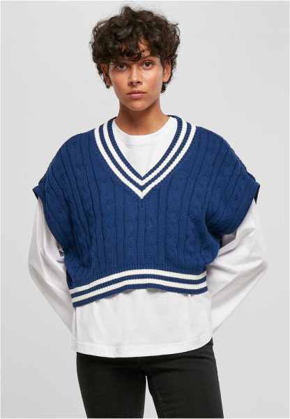 Urban Classics Damen Sweatshirt Ladies Cropped Knit College Slipover Spaceblue