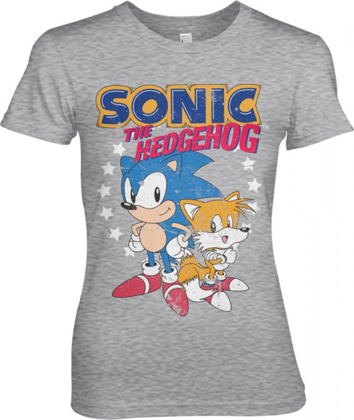 Sonic The Hedgehog Sonic & Tails Girly Tee Damen T-Shirt Heather-Grey