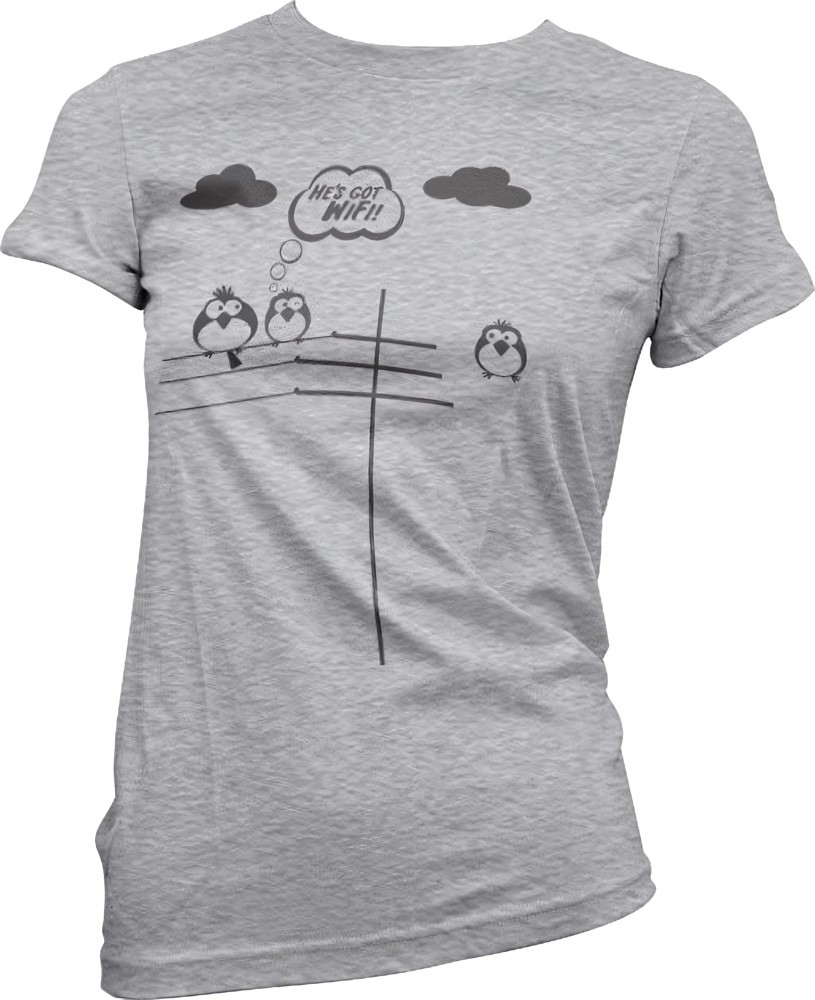 Hybris He's Got WiFi Girly T-Shirt Damen Heather-Grau - Damen