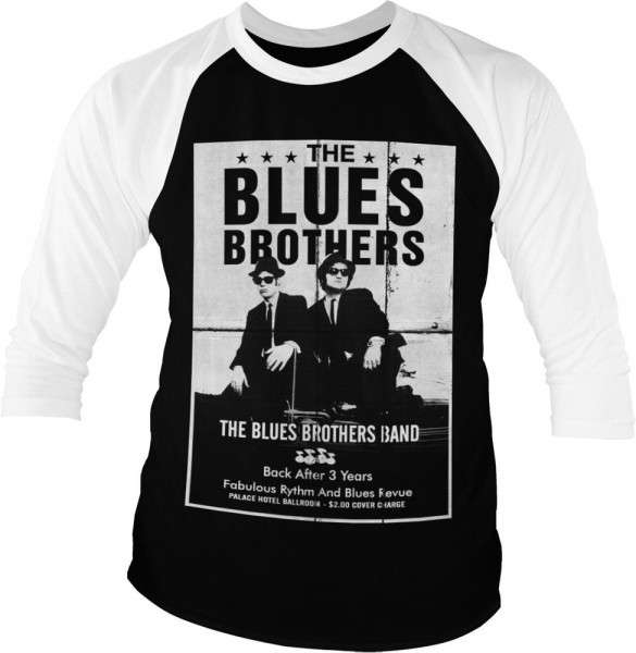 The Blues Brothers Poster Baseball Longsleeve Tee White-Black